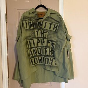 Green Oversized Shirt with Graphic Text